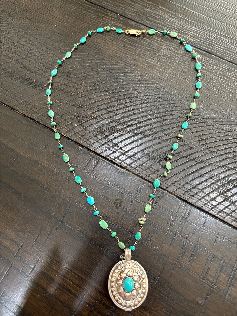 Vintage Turquoise 925 Necklace with Oval Pendant that opens  - Women Jewelry